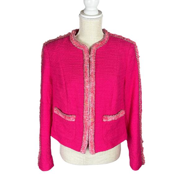 CAbi Tweed Ballroom Blazer Jacket 6466 Women's Medium Pink Full Zip Barbiecore - Picture 3 of 11